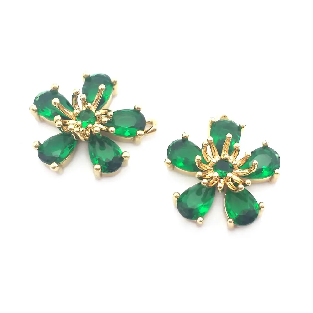 6PCS 14MM High Quality 18K Gold Color Brass and Glass Plum Flower Charms Pendants Jewelry Making Diy Findings Accessories