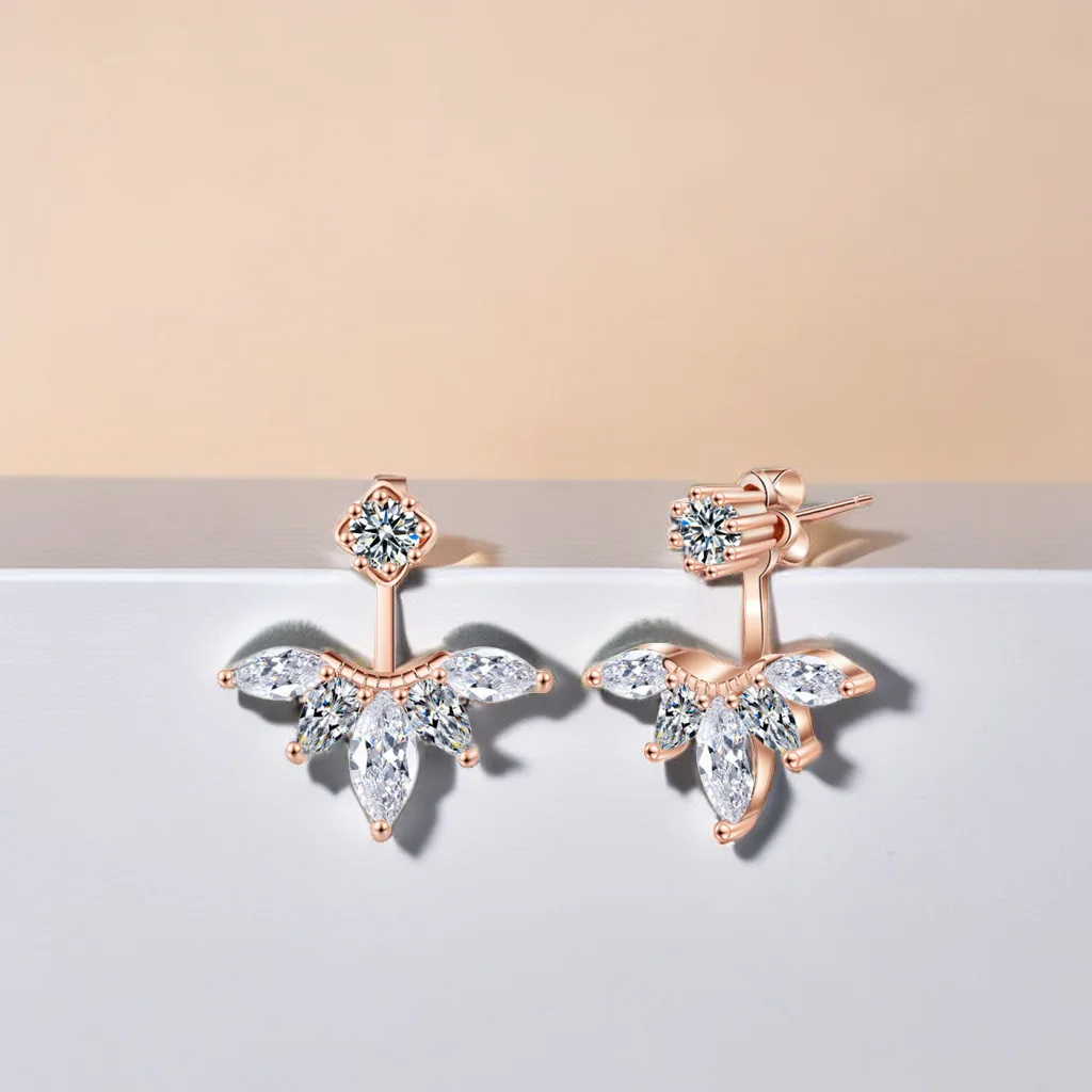 Smile D Color Moissanite Piercing Stud Earrings Crawler 14K Gold Plated 925 Sterling Silver Women Hypoallergenic Jewelry Brincos