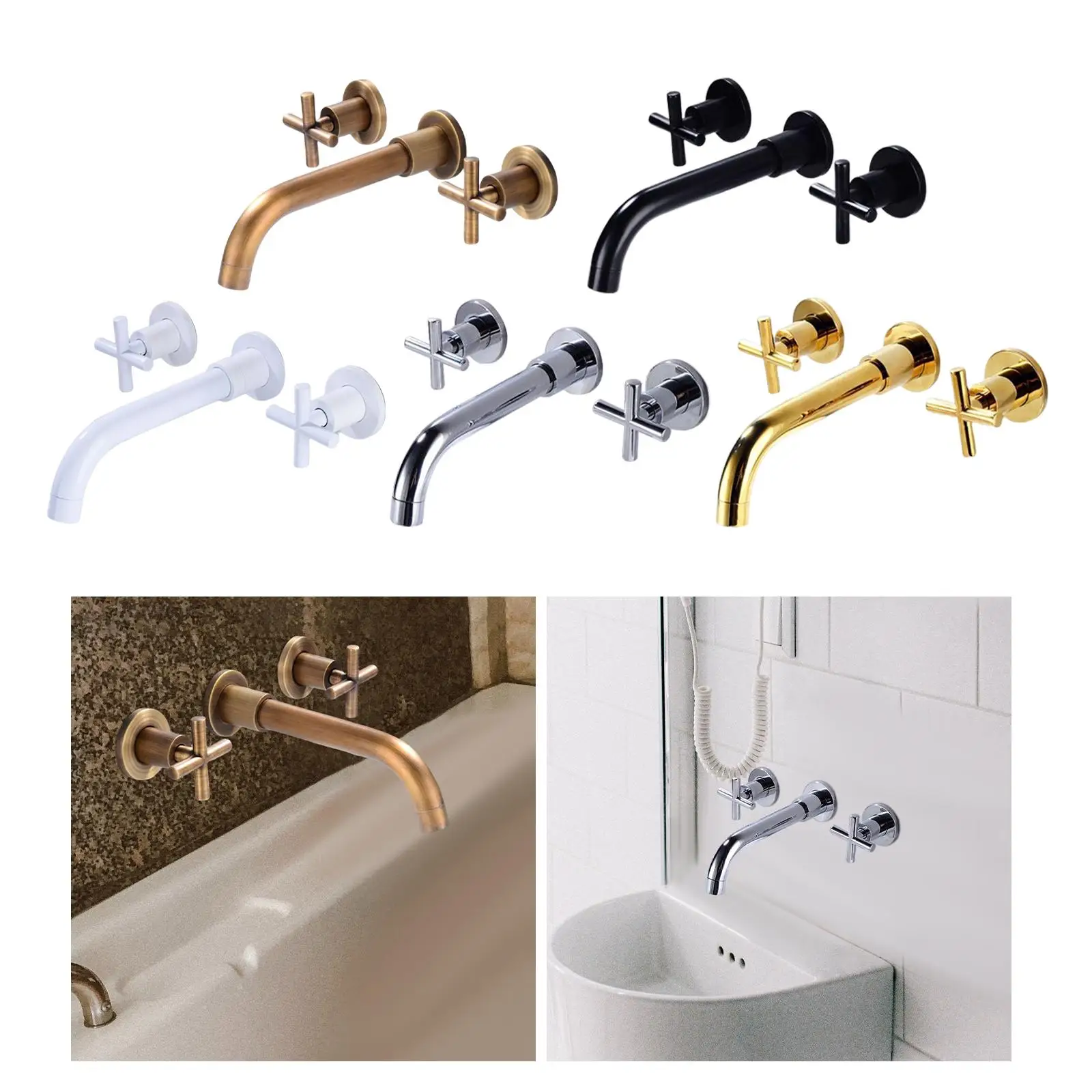 Grifo de fregadero montado en la pared, bañera, grifo frío y caliente, grifo de lavabo de baño