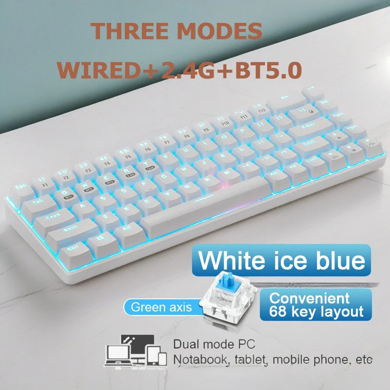 

Mechanical keyboard bluetooth+2.4G mecanico 60% teclado sem fio gaming tablet PC tastatur klawiatura ipad claviers white black