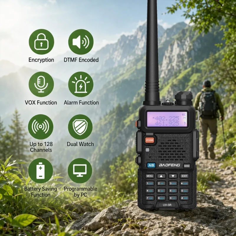 5W/8W Baofeng UV-5R Walkie Talkie VHF UHF Dual Watch Type-C Charging 1800mAh 128CH Flashlight Long Range Portable Two Way Radio