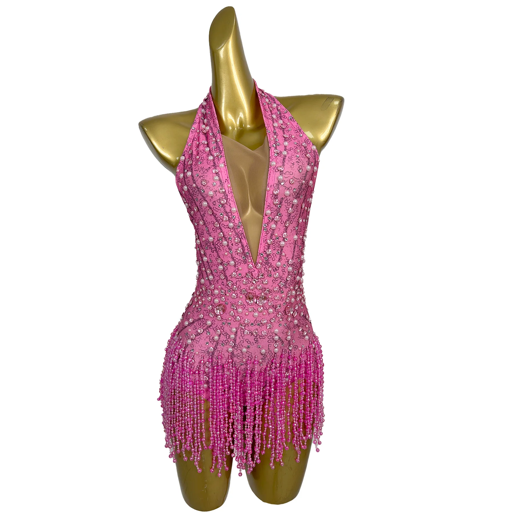 Bingzhui Abito da sera senza schienale da donna di lusso Abito sexy con scollo a V in nappa di cristallo Abito da ballo per cocktail di compleanno in costume da bar