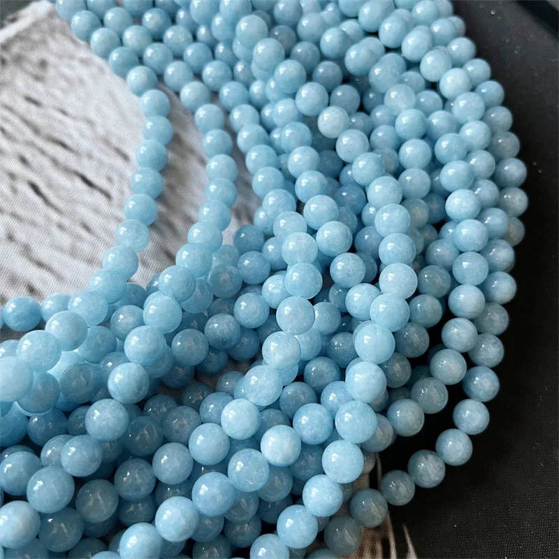 8MM Aquamarine Jade Necklace Blue Natural Stone Beads Jewelry Health Care Gemstone Protection Choker Healing Yoga Simple Female view 5