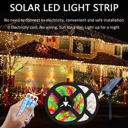 5M/10M solar LED strip lights with 8 modes, Christmas color lights, outdoor IP67 waterproof courtyard decoration solar lights.