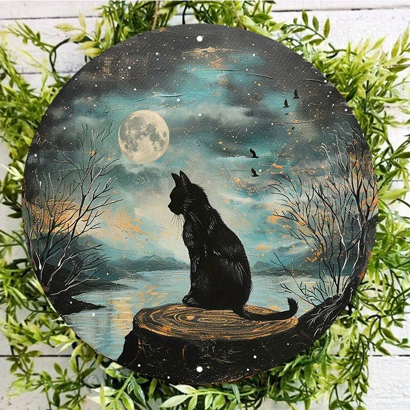 

Elegant Black Cat and Moon Metal Wall Art, UV Protected, Scratch-Proof Aluminum Sign, Home Decor, Garden Decoration, 8x8In, 1Pc