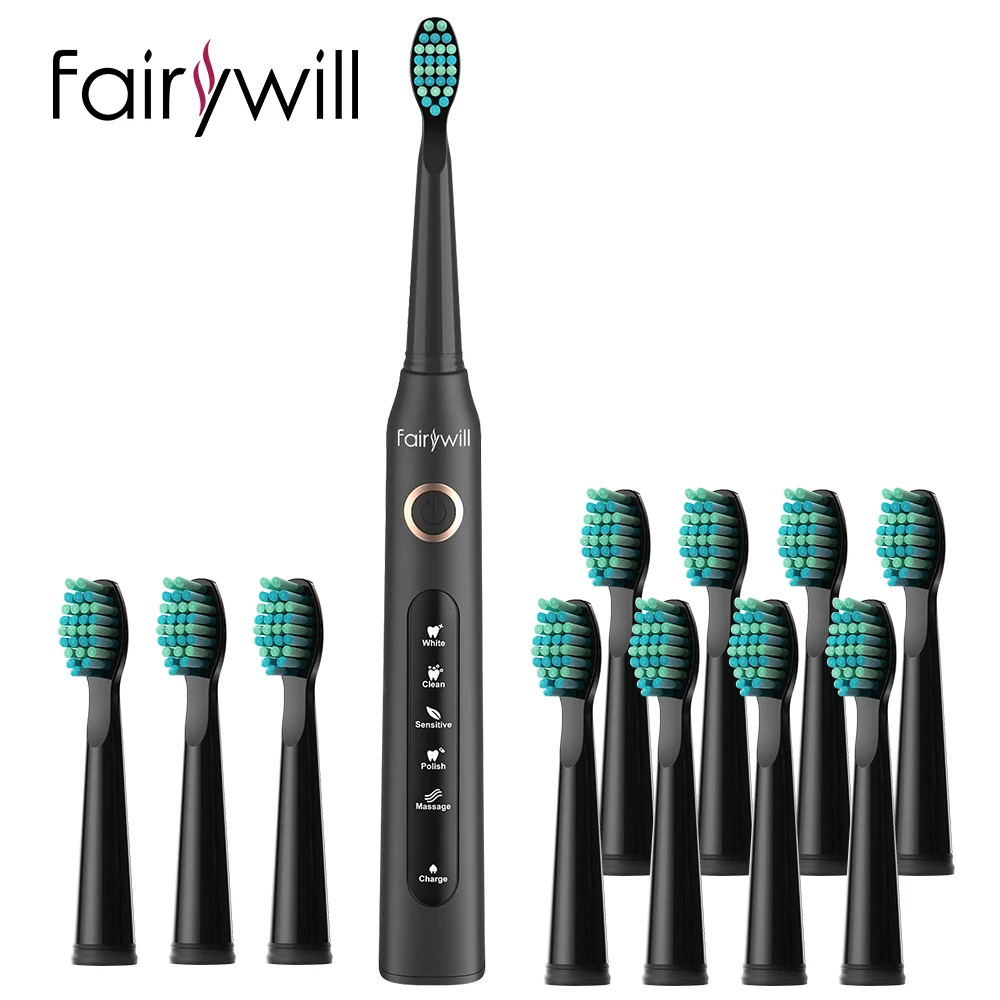 Fairywill Electric Sonic Toothbrush FW-507 USB Charge Rechargeable Adult Waterproof Electronic Tooth Brushes Replacement Heads S