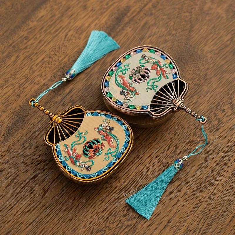 

Enamel Color Metal Fan Antique Sandalwood Stove Smoking Backflow Incense Holder Household Fragrance Censer Home Decor