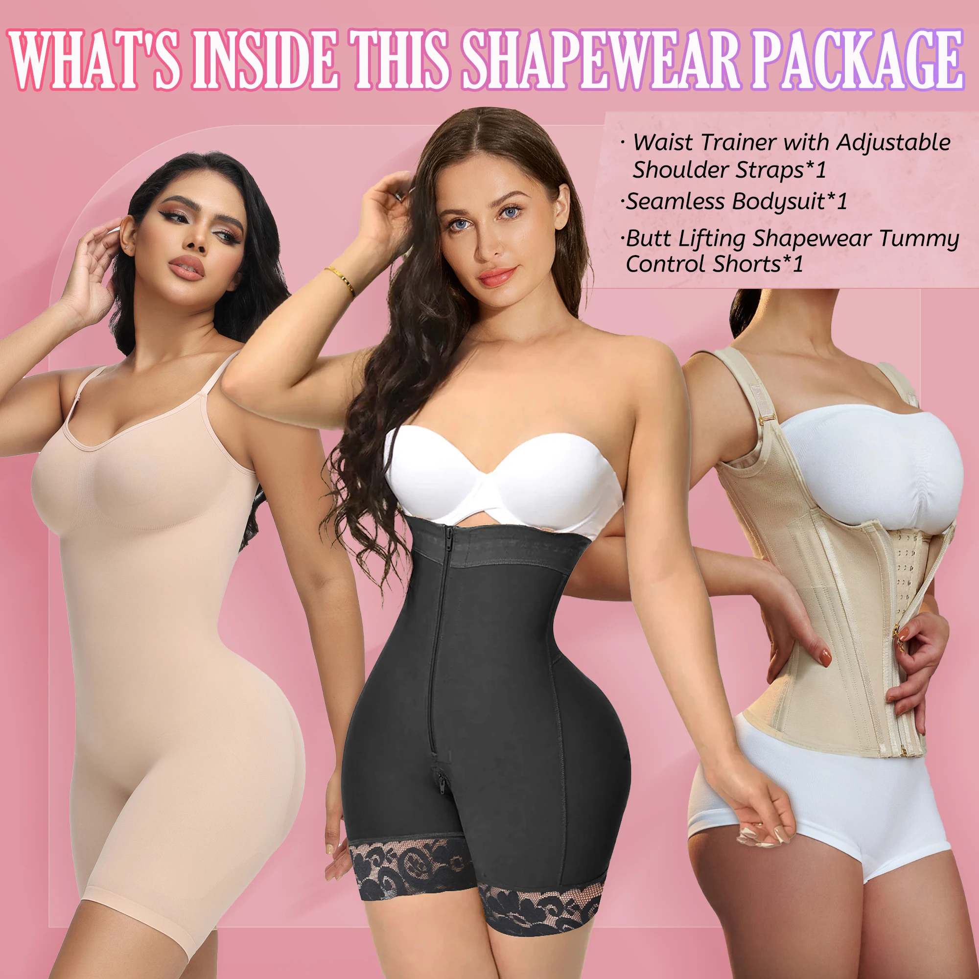 【Shapewear package】Fajas Colombianas High Compression Waist Trainer Slimming Butt-Lifting Losing Weight BBL Post Op Surgery