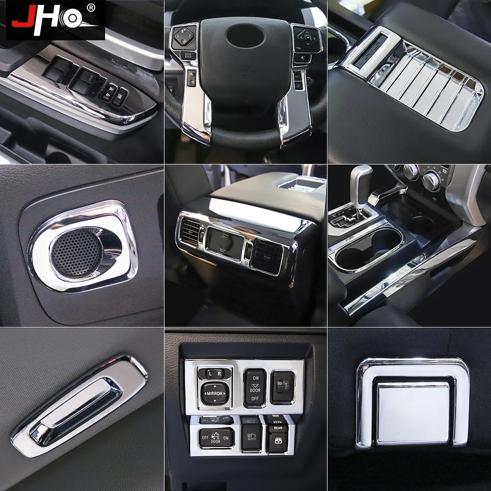 

JHO ABS Chrome Steering Wheel Window Switch Panel Armrest Vent Overlay Cover Trim For Toyota Tundra 2014 -2020 15 16 17 18 19