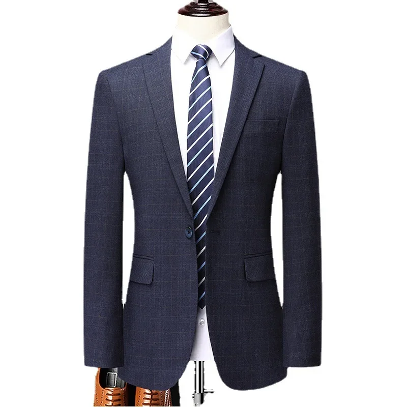 (1) Customized Fashionable Men's Korean Style Slim Business Plaid Suit