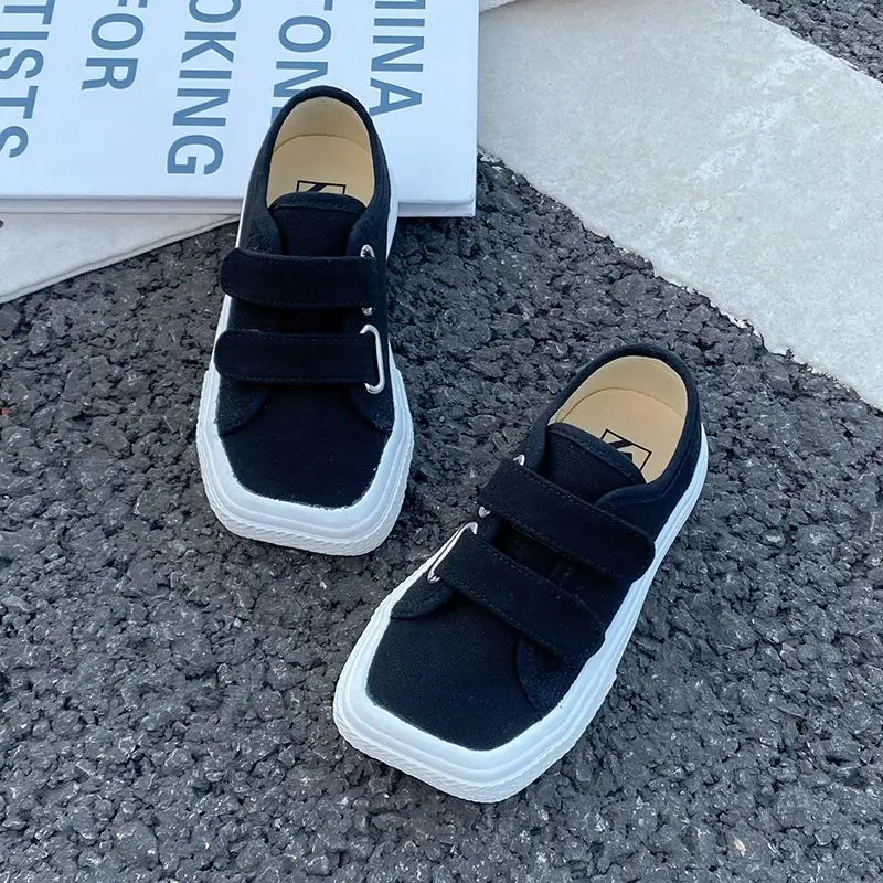 

2026 Spring Autumn New Kids Canvas Shoes Soft Sole Velcro Strap Square Toe Sneakers Korean Style Casual for Boys Girls