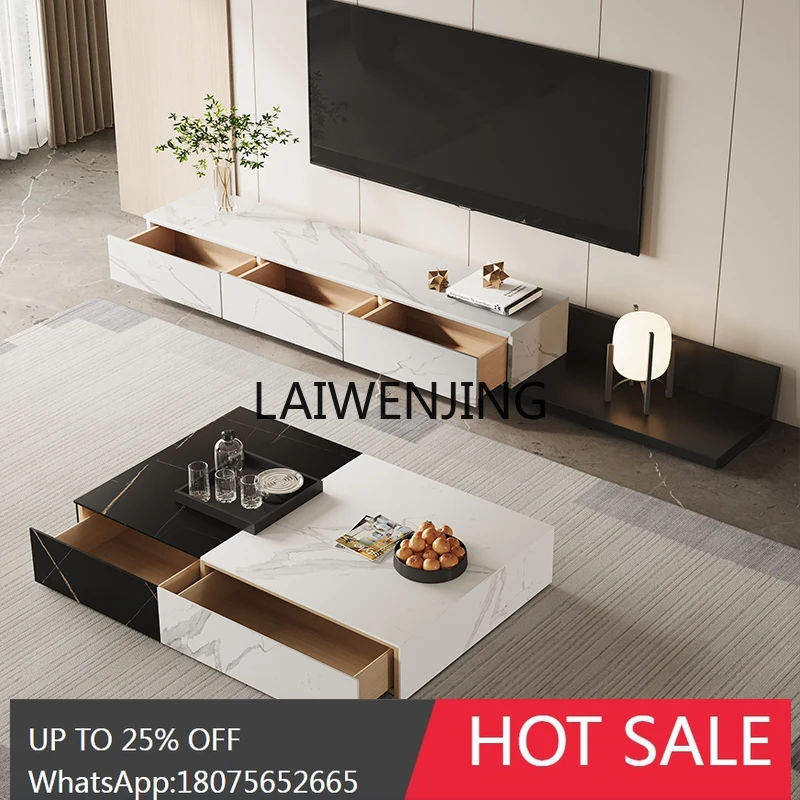 Italian minimalist rectangular rock slab coffee table creative double color matching living room household size apartment