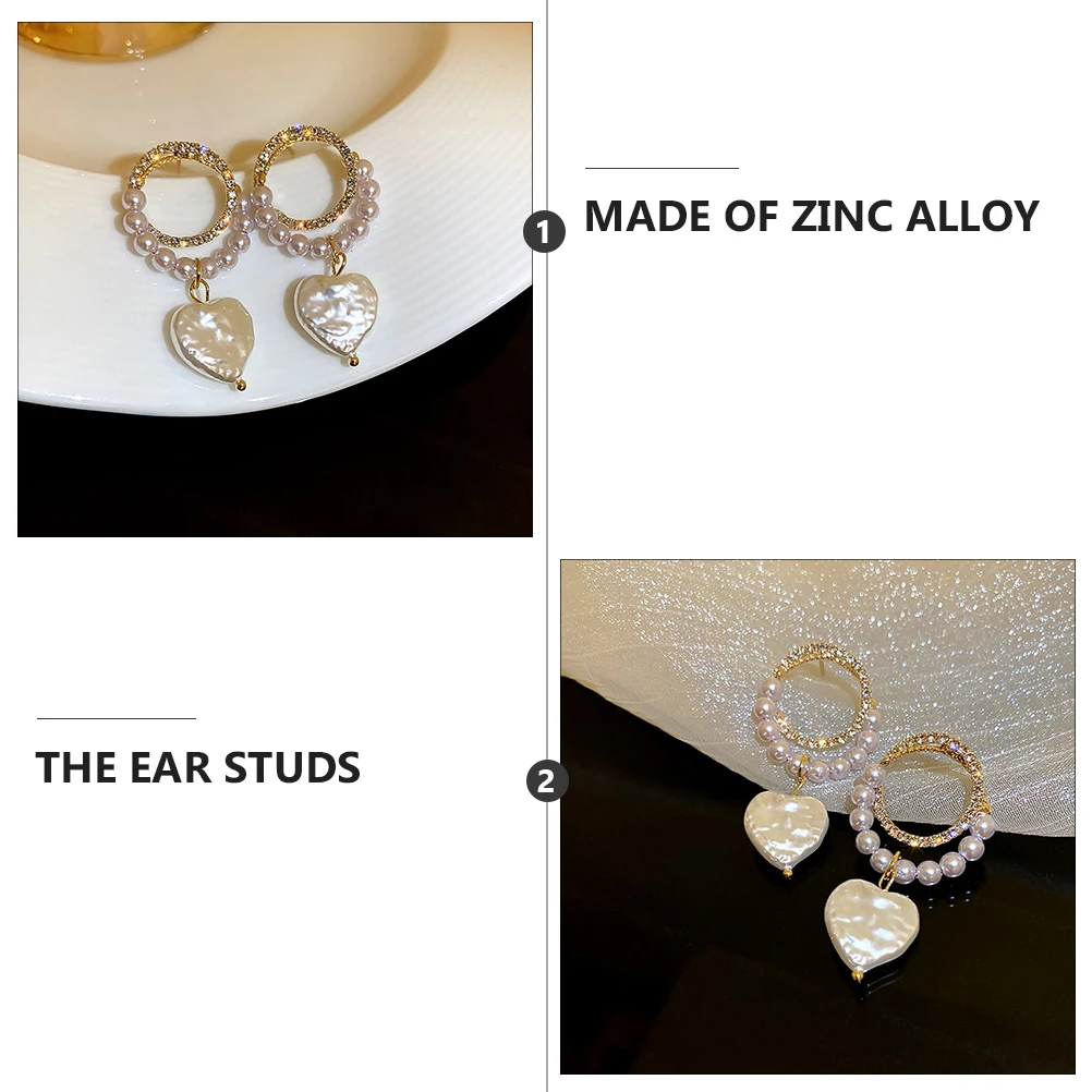 

Pearl Earrings for Women Studs Round Heart Shaped Circle Golden Elegant Dangle Rhinestone Sterling Silver Zinc Alloy Anti