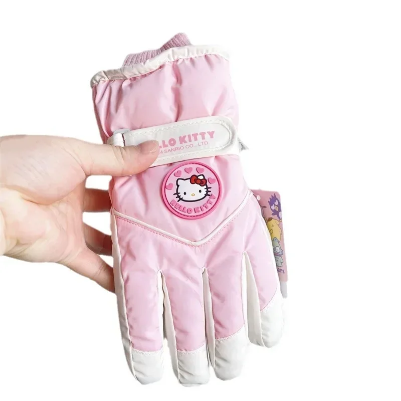 Sweet Hello Kitty Anime MINISO Children Ski Gloves Cute Cartoon Kawaii Kt Cat Warm Gloves Winter Gifts Lovely Toys for Girls