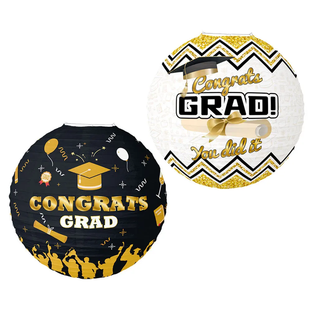 

2Pcs Hanging Paper Lanterns Graduation Party Decorations Portable Compact Design Match Banners Ribbons Unique Celebration