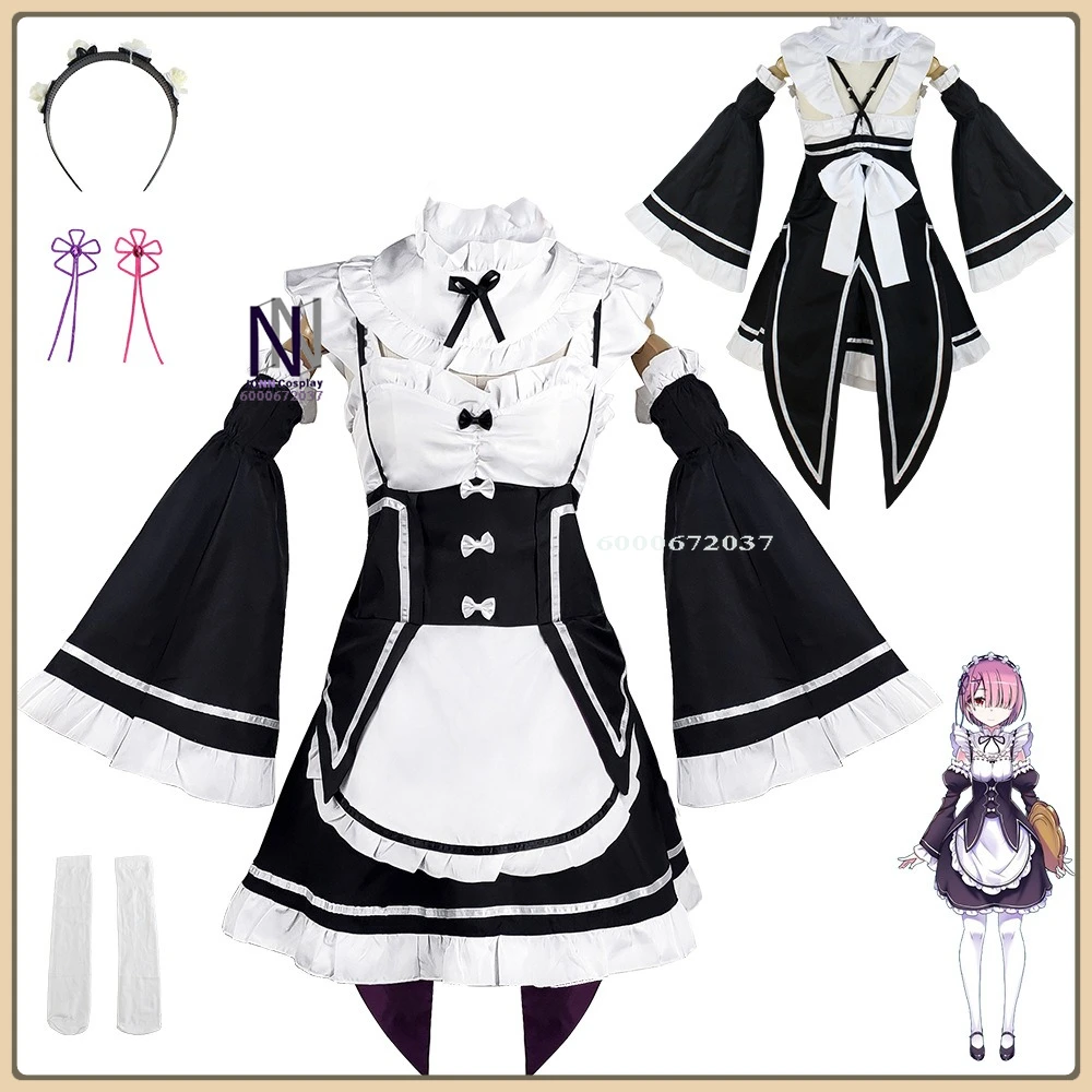 

Re:Zero - Starting Life in Another World Rem Cosplay Costume Lovely Lolita Maid Dress Uniform for Comic Con/Halloween Party