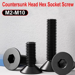 M2 M2.5 M3 M4 M5 M6 M8 M10 Black Grade 10.9 Carbon steel Countersunk Hexagon Screw Flat Head Allen Cap Screw Bolt 1Pcs-150Pcs