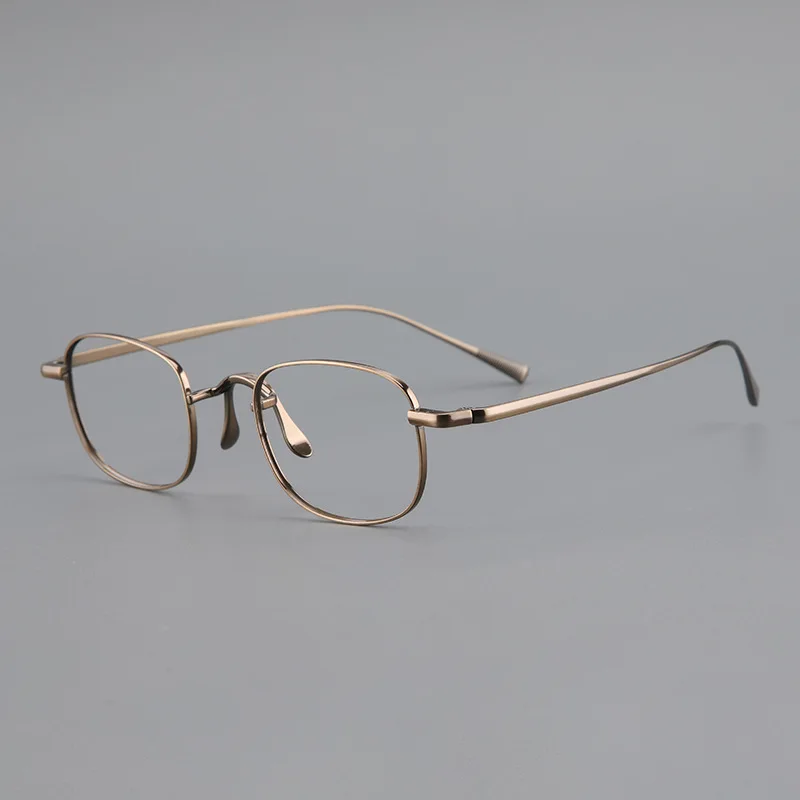 Handmade ultra-light pure titanium men narrow frame height female square myopia glasses pure titanium glasses frame