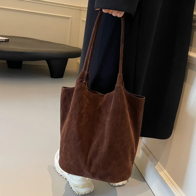 Retro-Damen-Umhängetasche aus Wildleder, neue einfarbige Farben, hohe Kapazität, lässige Tragetasche mit Reißverschluss, vielseitiges Nähgarn zum Basteln – Detail 6