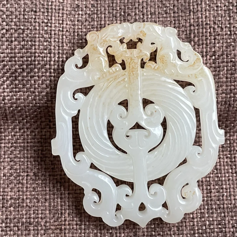 A piece of Hetian jade white jade waist tag pendant Gao Guyu  Ming and Qing craft  hollow brand