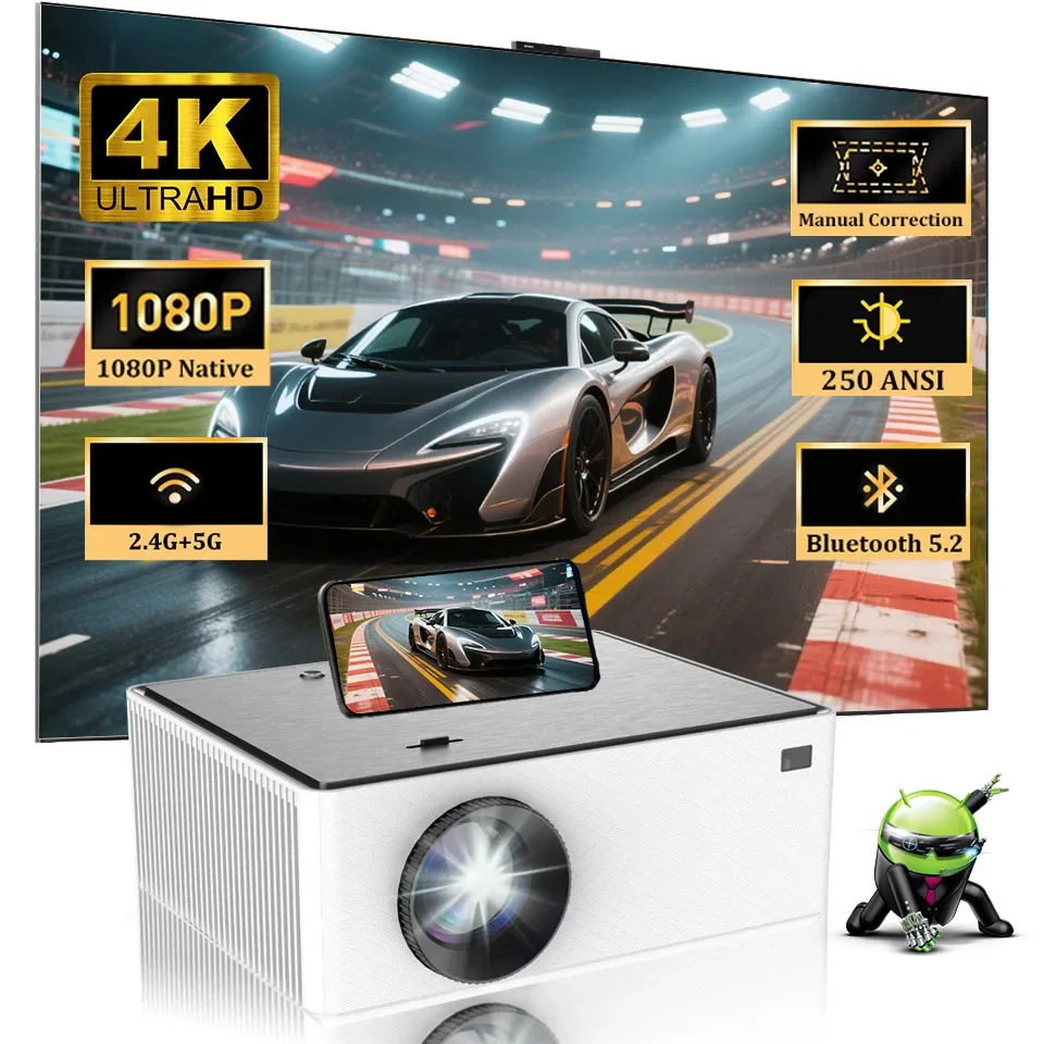 

HT20 Projector 250Ansi Lumens Outdoor 1080P Full HD Beamer Support 4K WiFi Android 3D Movie Home Theater Game Devices