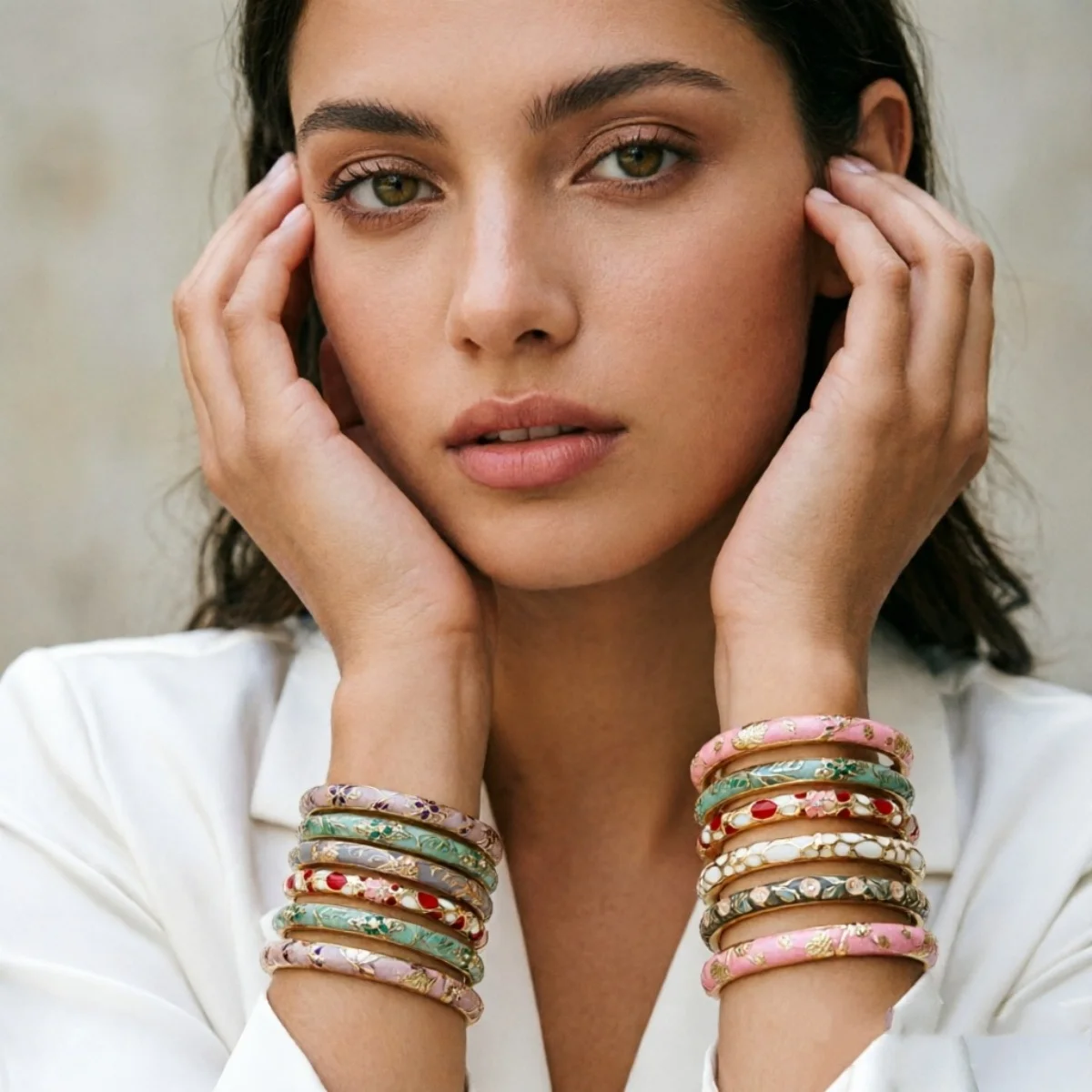Mehrfarbige, mit tropfendem Öl bedruckte Blumen-Manschettenarmbänder für Damen und Herren, Vintage Boho Blatt Unregelmäßige Ovale Geometrische Armreifen Schmuck – Detail 22