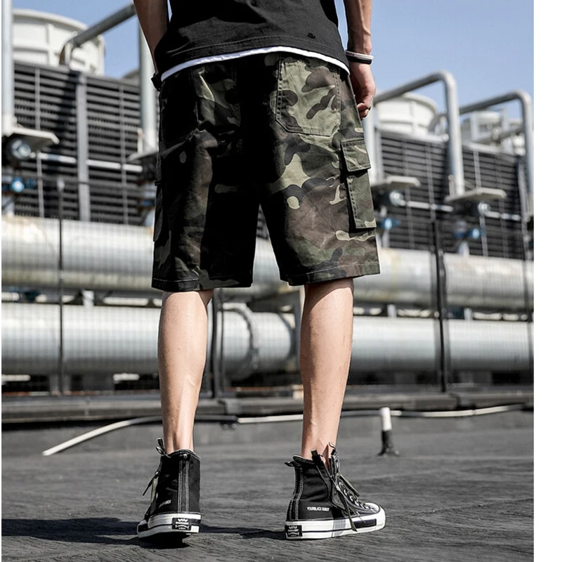 Summer Men\'s Cotton Shorts Multi-Pocket Camo Cargo Shorts Fashion Beach Pants Trend Loose High-Quality Large Size Sports Shorts