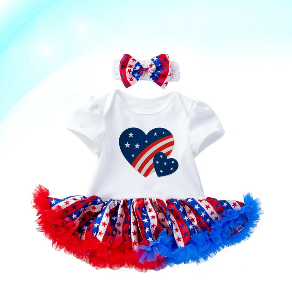 

Short Romper Lace Dress For Toddler Girls Tutu Dress Headband Soft Cotton Baby Girl Summer Lace Print Memorial Day Outfits