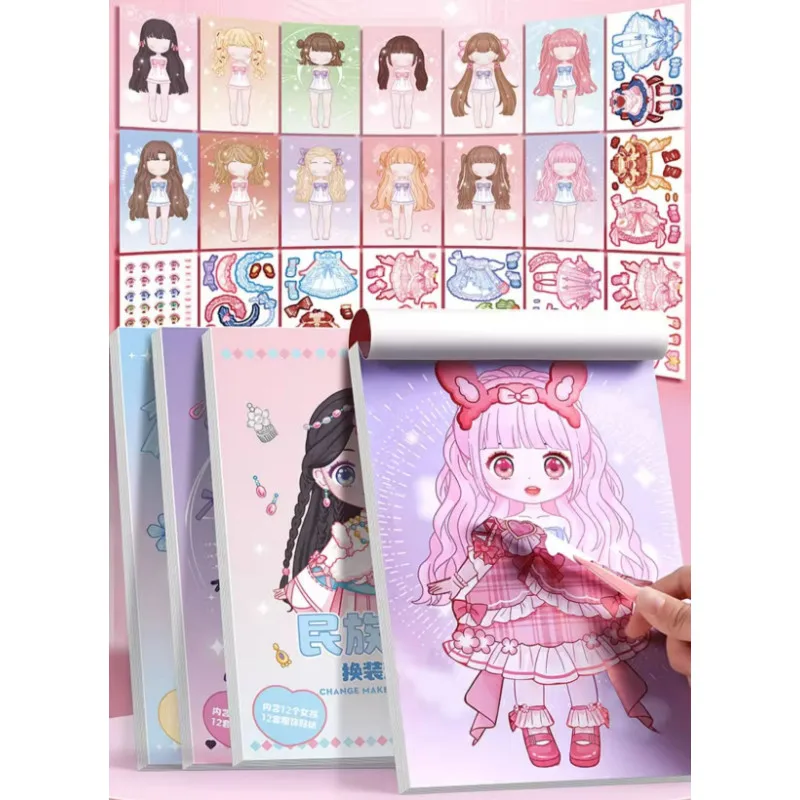 DIY Dress Up Sticker Girl Paper Doll Quiet Book Sweet Cool Girl Star Doll Change Clothes Scrapbook Craft Children's Makeup Book view 6