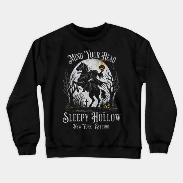 

Autumn and Winter Style Sleepy Hollow Sweatshirt, "Headless Horseman Moonlit Scene" Graphic for A Trendy Look