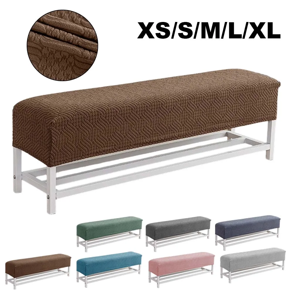 Solid Color Jacquard Bench Cushion Covers Elsatic Dustproof Chairs Protector Soft Fabric for Home Piano Bench Rectangle Stool