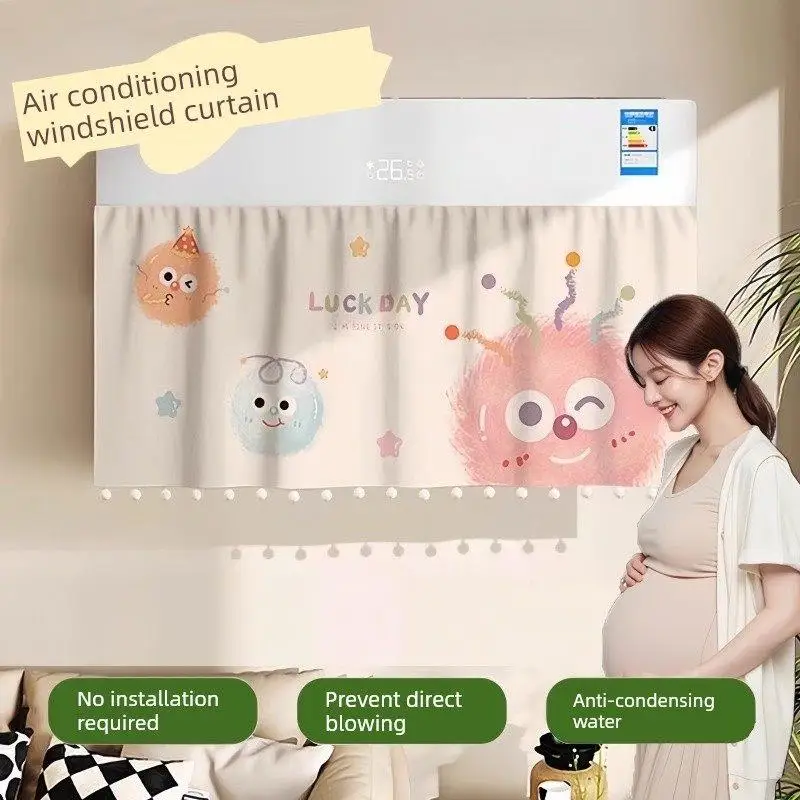 

Cartoon Design Air Conditioner Windshield No Installation Needed Direct Blow Prevention Dustproof Cover Household Essential