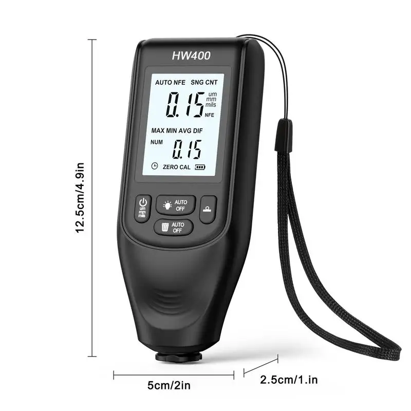 Misuratore di spessore della vernice Mil Misuratore di spessore del rivestimento professionale Display LCD Misurazione dello spessore della vernice