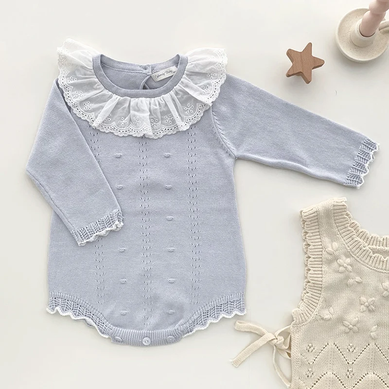 2024 New Autumn Toddler Baby Girl Knitted Romper Long Sleeved Splicing Korean Style Climbing Suit Children Knitted Clothes