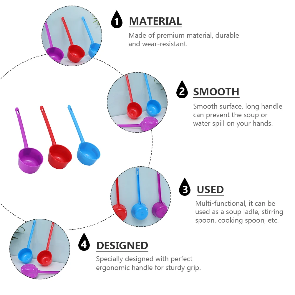 

3 шт. кухонный половник для воды с длинной ручкой, ложка для приготовления супа, бытовая ложка для сервировки еды, пластиковая ложка для приготовления пищи