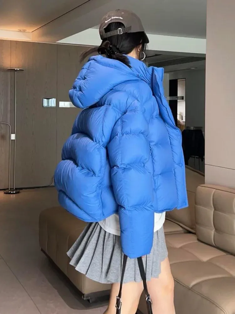 

Женская утепленная куртка-пуховик из белого утиного пуха с капюшоном, укороченная, зимняя, теплая, модная, универсальная, объемная, верхняя одежда