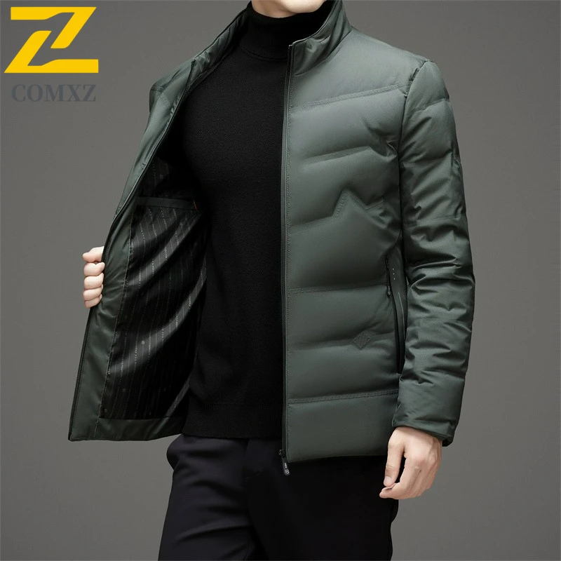 COMXZ New Mens Down Jacket White Duck Down Working Windproof Lightweight Puffer Coat Winter Casual Business Warm Short Jackets