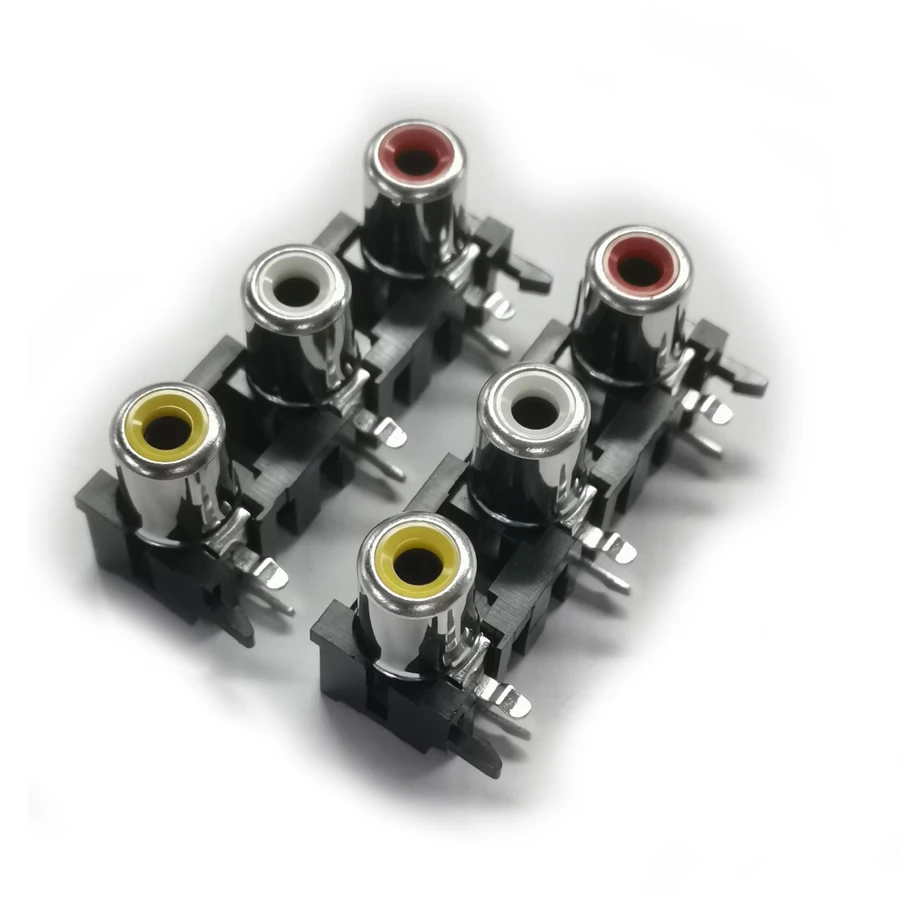 20PCS/Lot RCA Female Socket/Jack Connector  3-Ports 90 Degrees AV3-8.4-14 For TV AV/Audio/Vedio