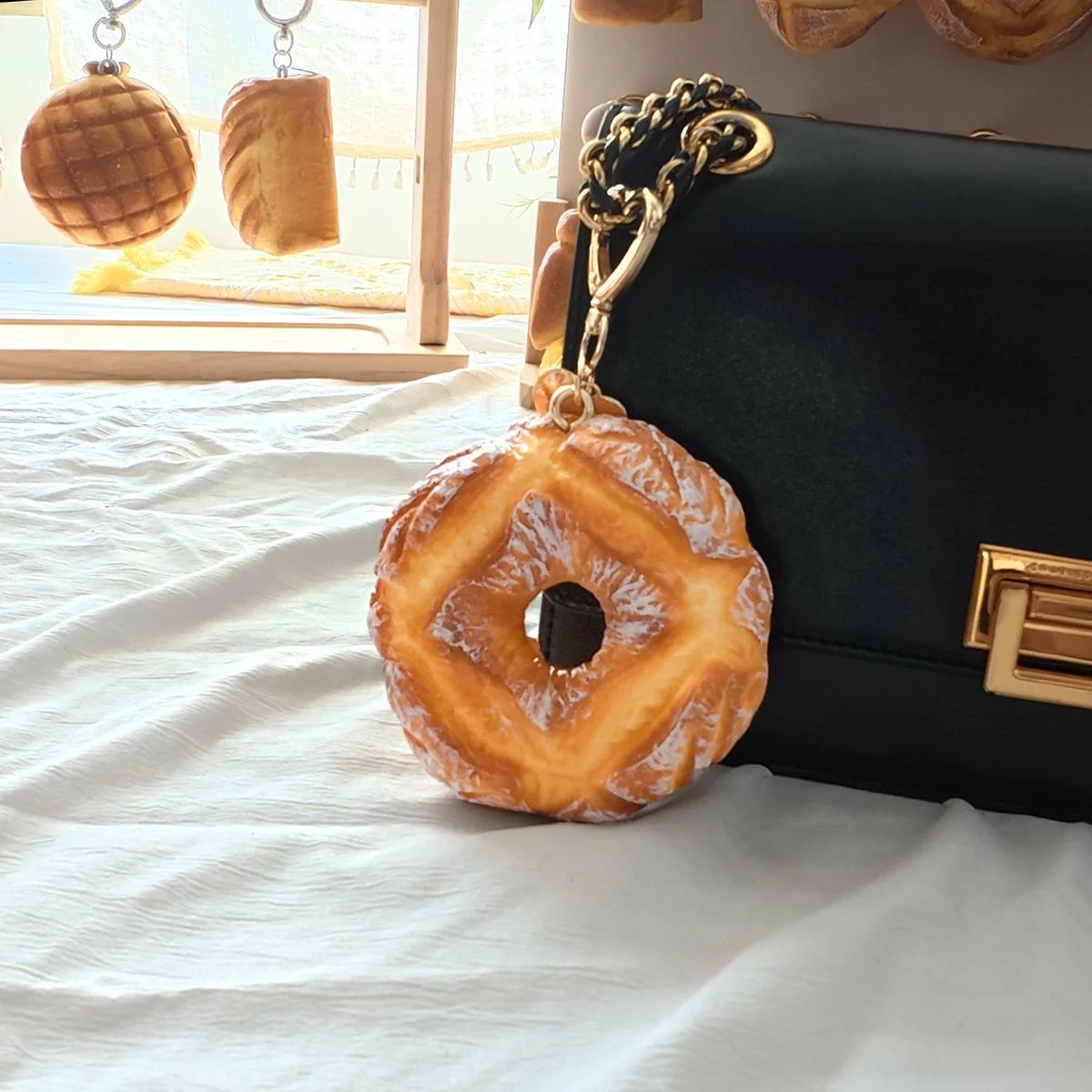 1 Piece of Realistic Art European Bread Bag Pendant Car Interior Hanging Decoration Default Gold Keychain