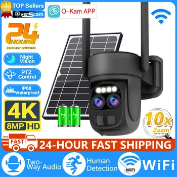 10X Zoom Dual Lens WIFI Solar Cameras 8MP Wireless Surveillance PTZ Battery Camera 4K Color Night Vision Two-way Audio O-KAM APP