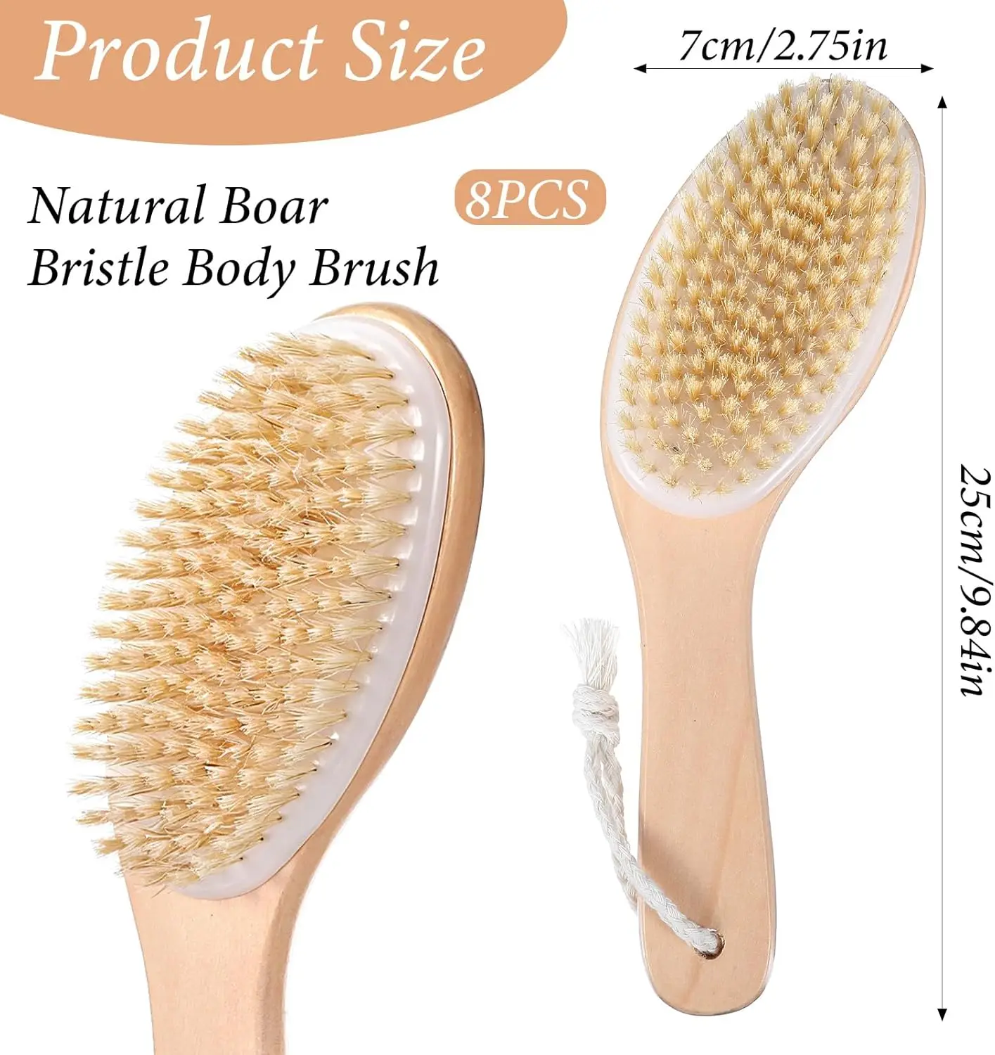 Dry Brushing Body Brush, Body Scrub Brush with Contoured Wooden Handle for Back Legs Feet Exfoliates Dead Skin