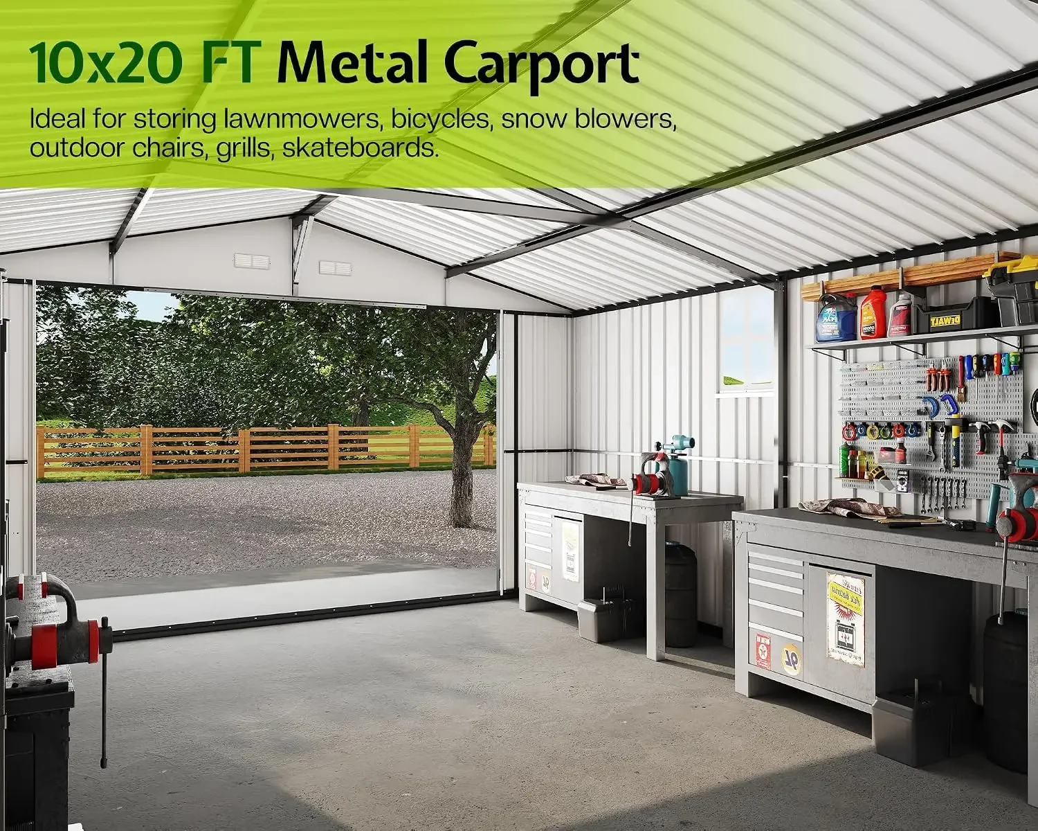 10.1x20.7x7.3 FT Heavy Duty Metal Carport, Enclosed Car Port Carport with 2 Lockable Doors & 4 Windows, All-Weather Car Canopy
