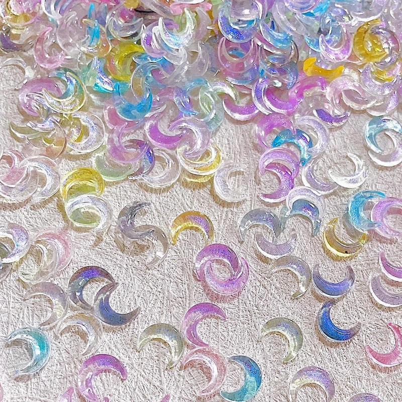 30PCS Clear Glitter Crescent Moon Nails Charms Accessories For 3D Acrylic Nail Art Decoration Manicure Decor Supplies Materials