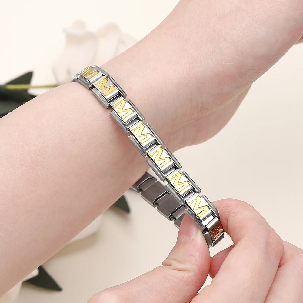1pcs Fashion Gold Color 26 English Letters Italian Charm Links Fit 9mm Stainless Steel Bracelet Making Women Men Jewelry image 6