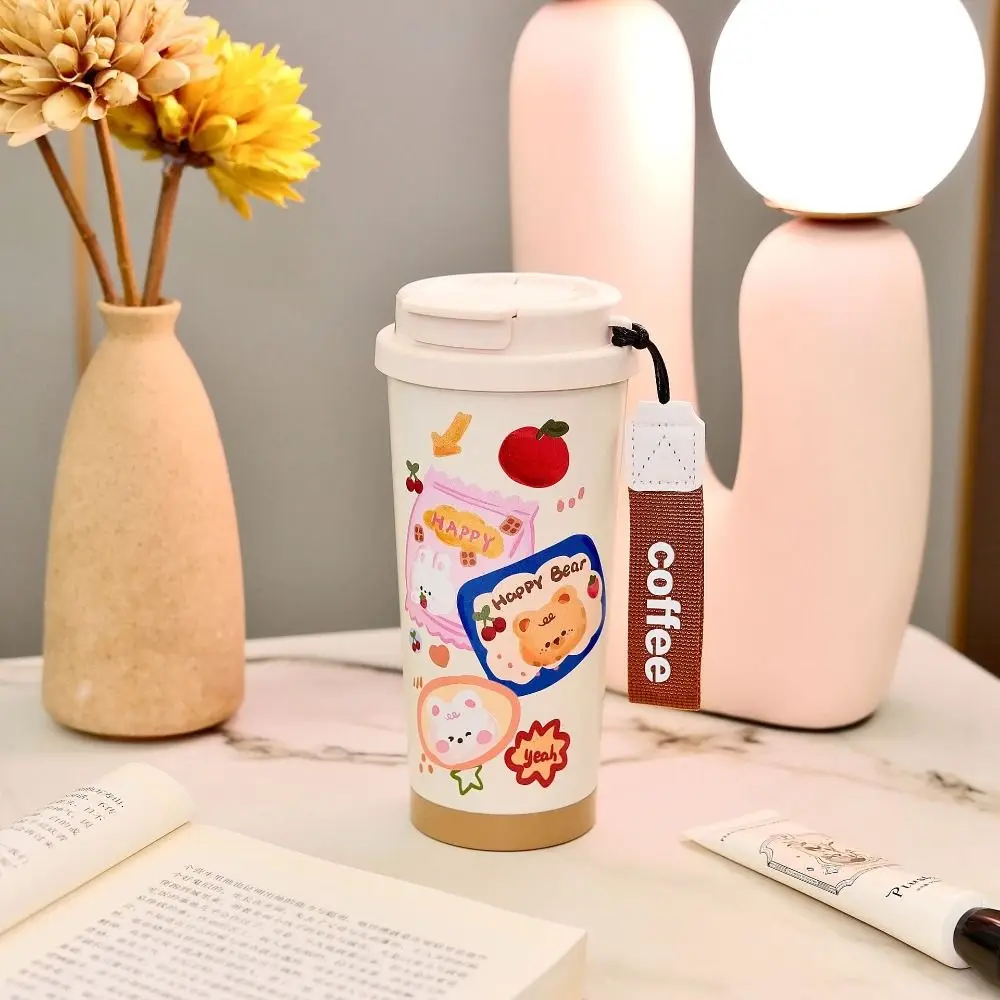 Splash Proof 550ml Insulated Tumblers Stainless Steel Large Capacity Thermal Mug Creative with Straw Thermos Bottle Hiking