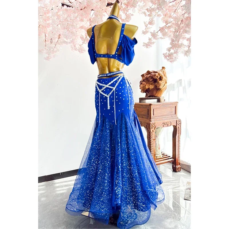 Belt Chiffon Big Swing Skirt Performance Set High-End Custom Adult Child Competition Clothing Belly Dance Suit Diamond Bra