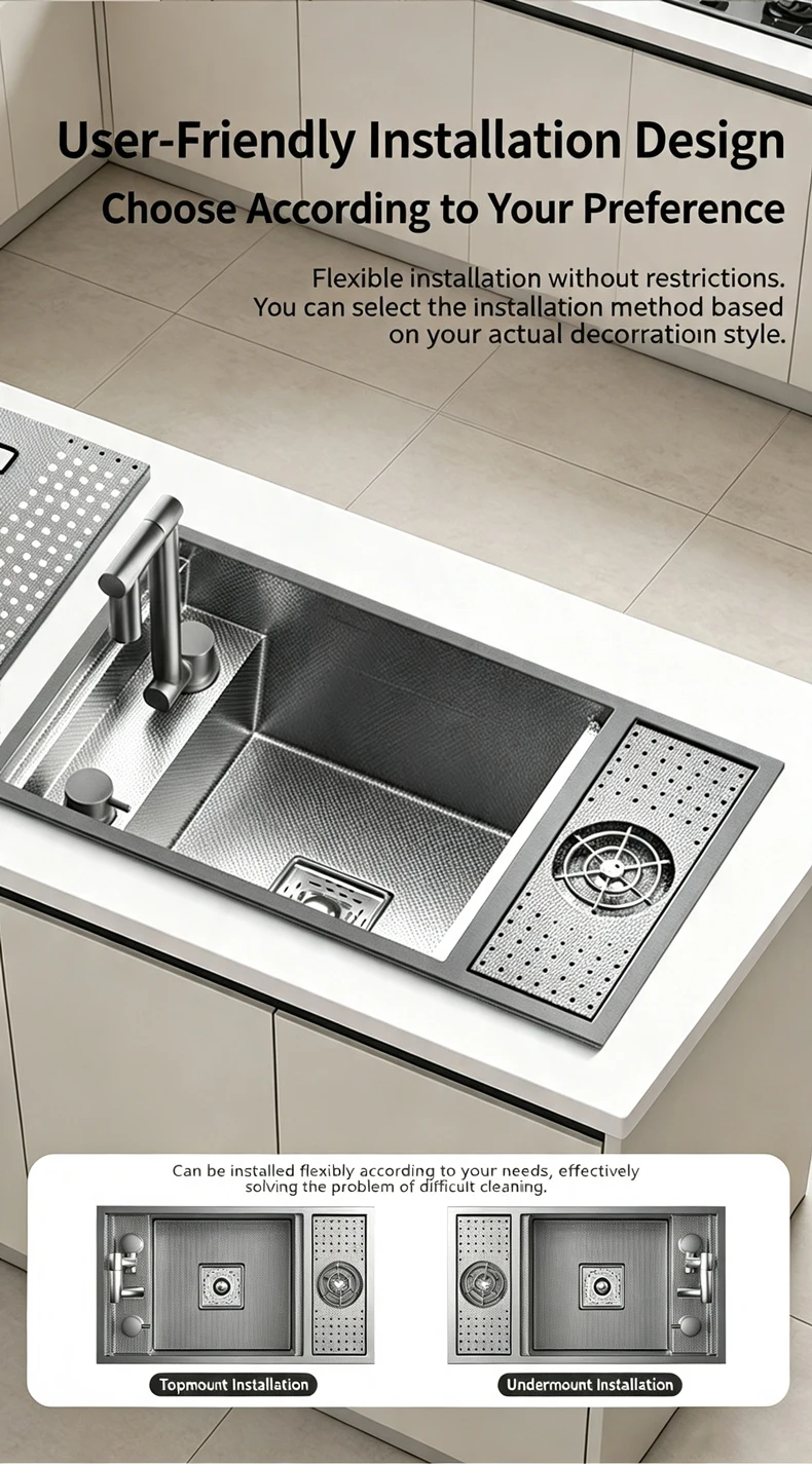 Cup Washer Hidden Bar Sinks With Lid MultifunctionalStainless Steel Kitchen Sink Single Slot Undermount Bowl