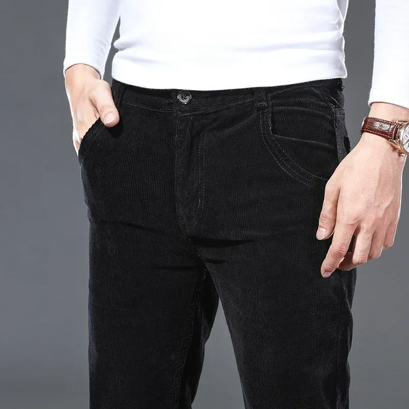 93% Cotton Corduroy Pants Men's  Autumn Fashion Casual Soft Straight Business Casual Trousers Male Black Blue Khaki Coffee