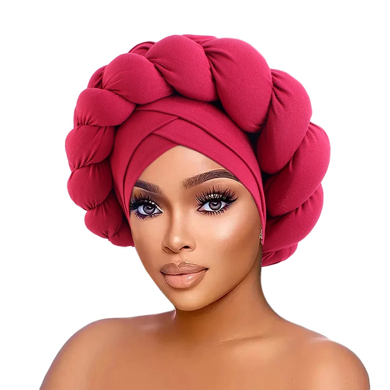 New Plain Handmade Braid Turban Hat African Headtie Ladies Beanie Headwrap Arab Wrap Muslim Scarf Hijabs Hair Aso Oke Auto Gele