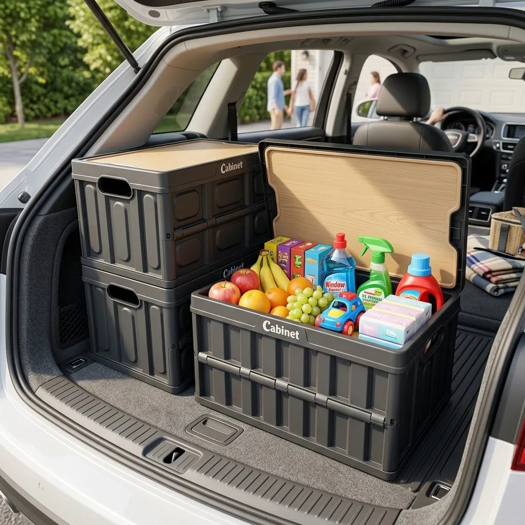 Foldable Storage Box with Lid Collapsible Plastic Storage Containers Stackable Car Trunk Organizer Camping Storage Case for Home